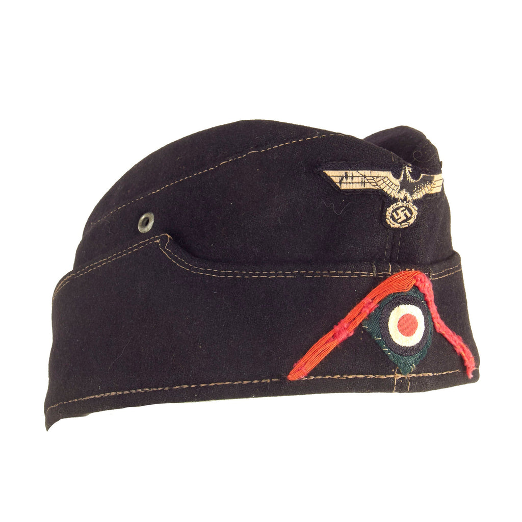 Original German WWII Service Used Heer Panzer Armored Corps 56cm EM-NCO Black M38 Overseas Cap by Carl Halfar - dated 1942 Original Items