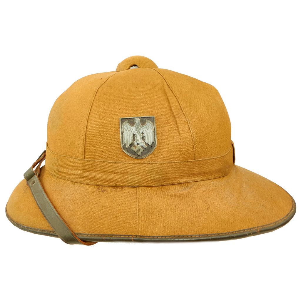 Original German WWII 1941 dated 1st Model Afrikakorps DAK Sun Helmet by B.K. with Badges & Goggles - size 57 Original Items