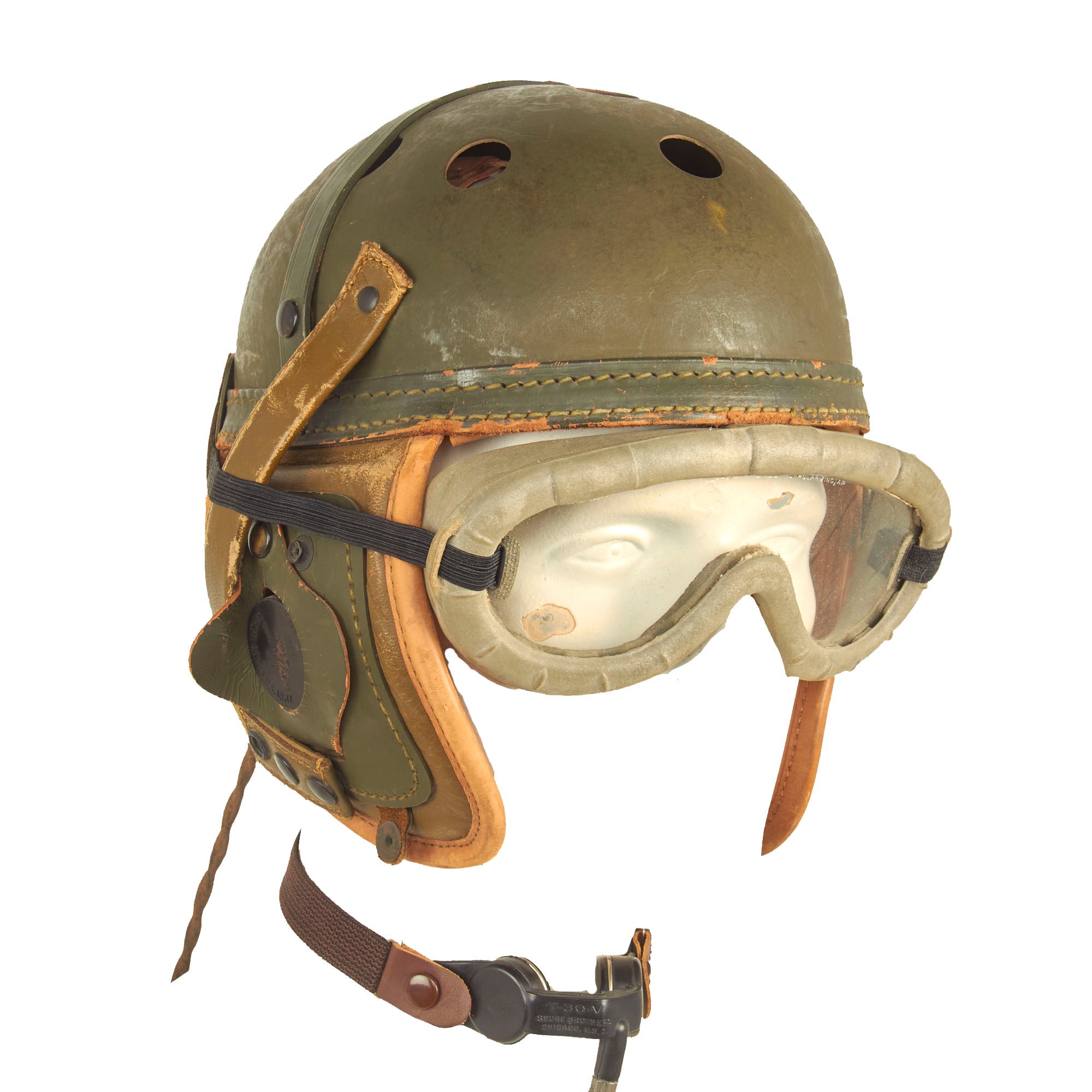 Original U.S. WWII M38 Tanker Helmet by Wilson with Earphones, Throat – International Military Antiques