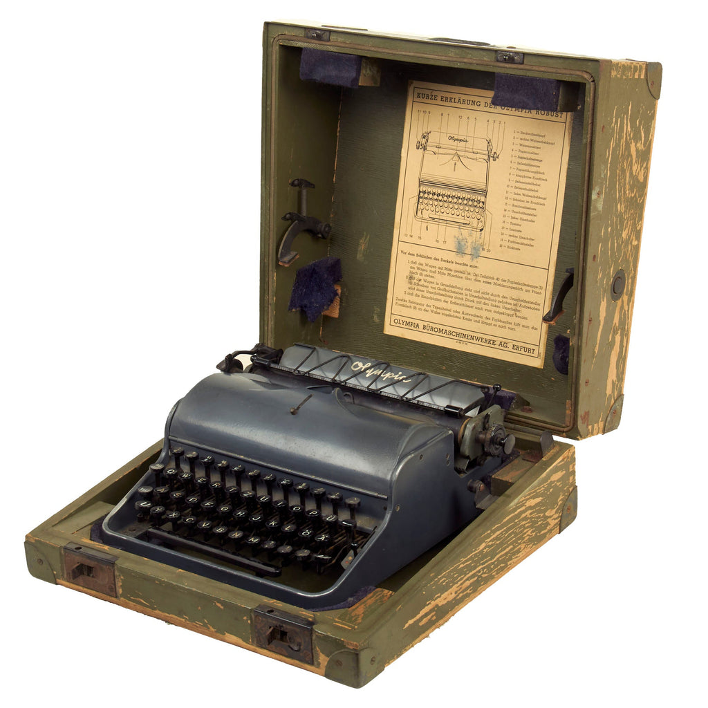 Original German WWII Rare SS Typewriter by Olympia Büromaschinenwerke AG. in Case - ROBUST Model Original Items
