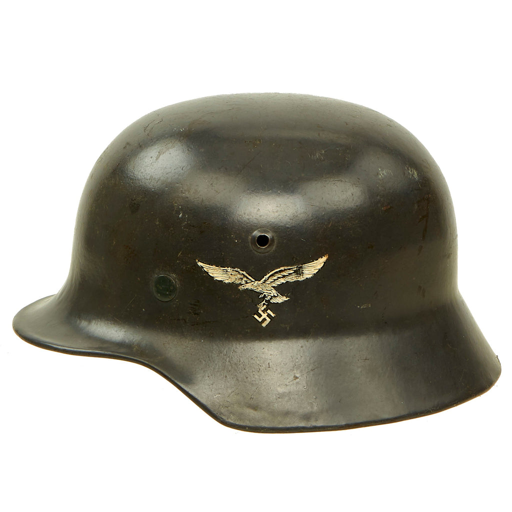 Original German WWII 1938 Dated Luftwaffe M35 Double Decal Steel Helmet with 55cm Liner & Partial Chinstrap - marked EF62 Original Items