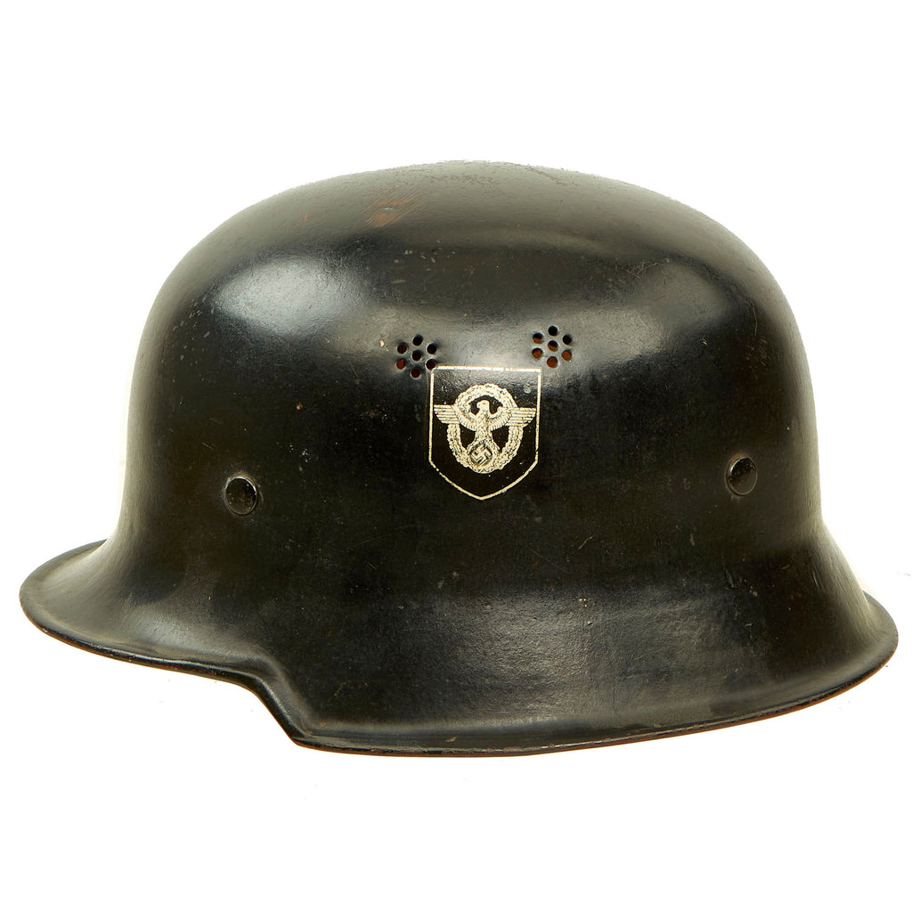 Original German WWII M34 Square Dip NSDAP Double Decal Civic Police Steel Helmet with 57cm Liner - Ordnungspolizei Original Items