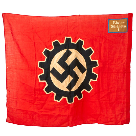 Original German WWII German DAF Labor Front Standard Flag with Rhein-Dürkheim 1 Town Marking - 46" x 54" Original Items