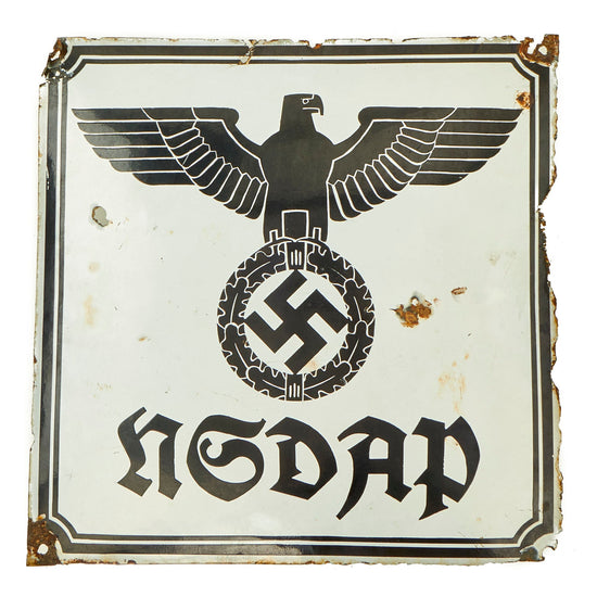 Original German Pre-WWII NSDAP Reichsadler Emailleschild Enameled Sign - 19 1/2" x 19 1/2" Original Items