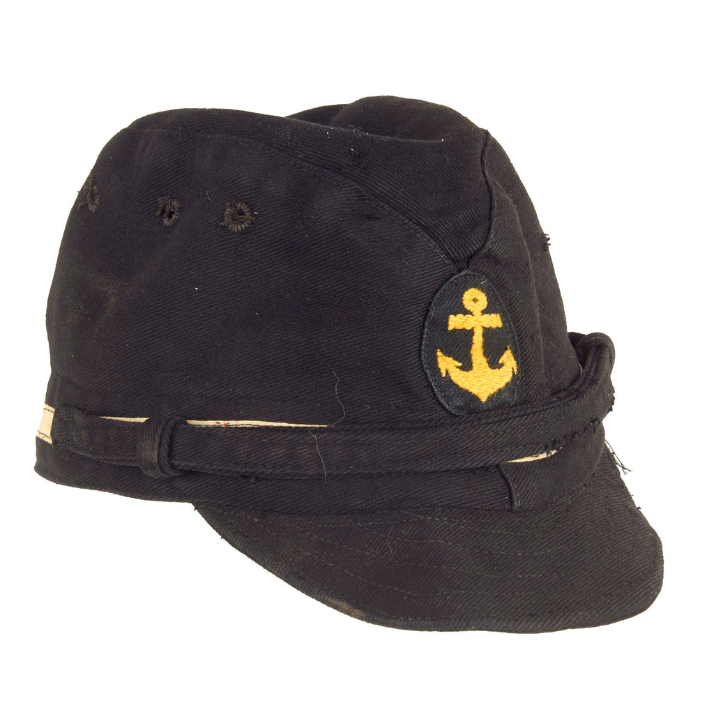 Original Japanese WWII Naval Landing Forces Petty Officer Black Cotton Forage Cap dated 1944 - SNLF Original Items