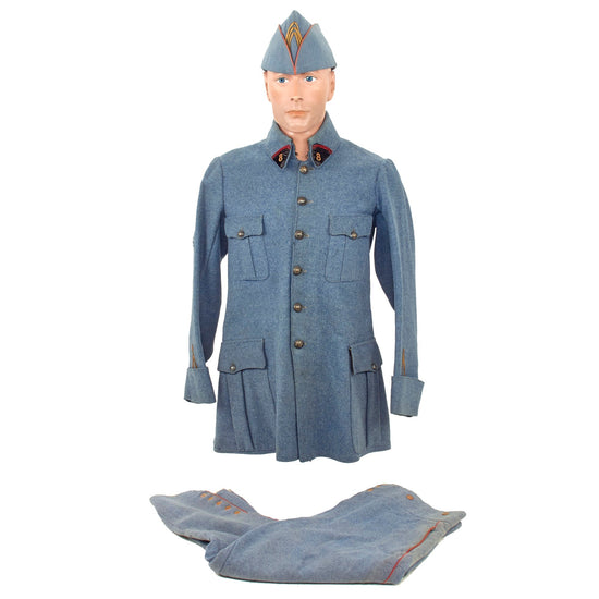 Original French WWI 8th Engineers Horizon Blue Uniform Grouping With Top, Trousers and Cap Original Items