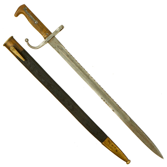 Original German-made South African Boer Mauser M1871-Style Reversed Quillon Bayonet with Scabbard Original Items