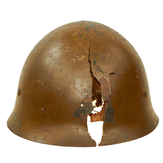 Original Japanese WWII Type 90 Army Tetsubo Helmet with Liner and Chinstrap - Possible Battle Damage Original Items