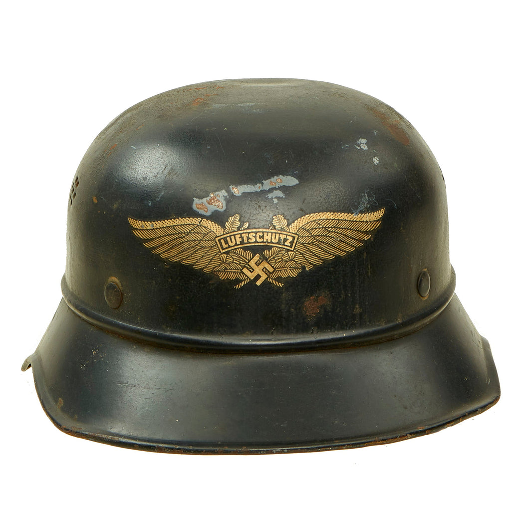 Original German WWII M38 Luftschutz Beaded Gladiator Air Defense Helmet - dated 1938 Original Items
