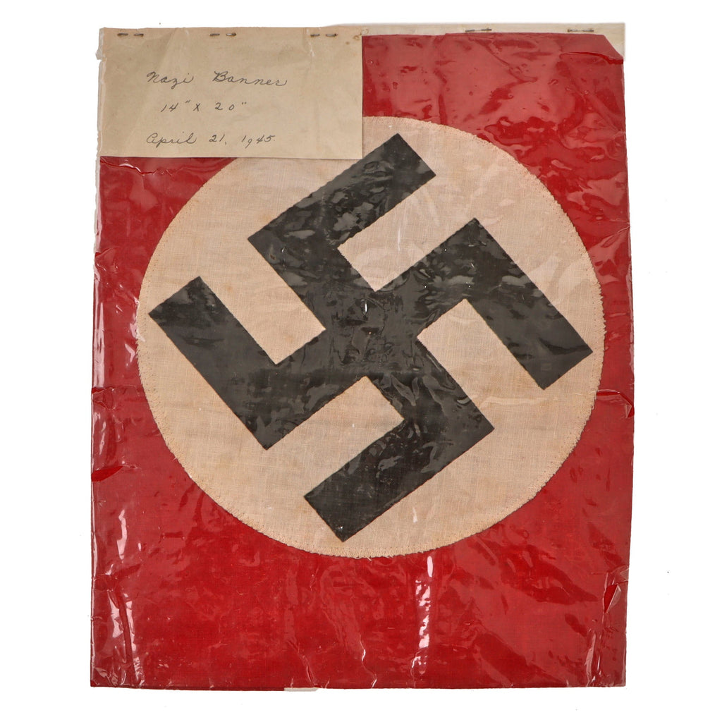 Original German WWII NSDAP 14" x 20" Double Sided National Political Flag in Dated Period Plastic Bag Original Items