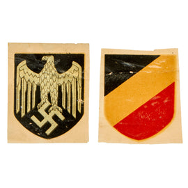 Original German WWII Heer Army Unissued Helmet Decal Set - Silver Wehrmacht Eagle & National Colors Decals
