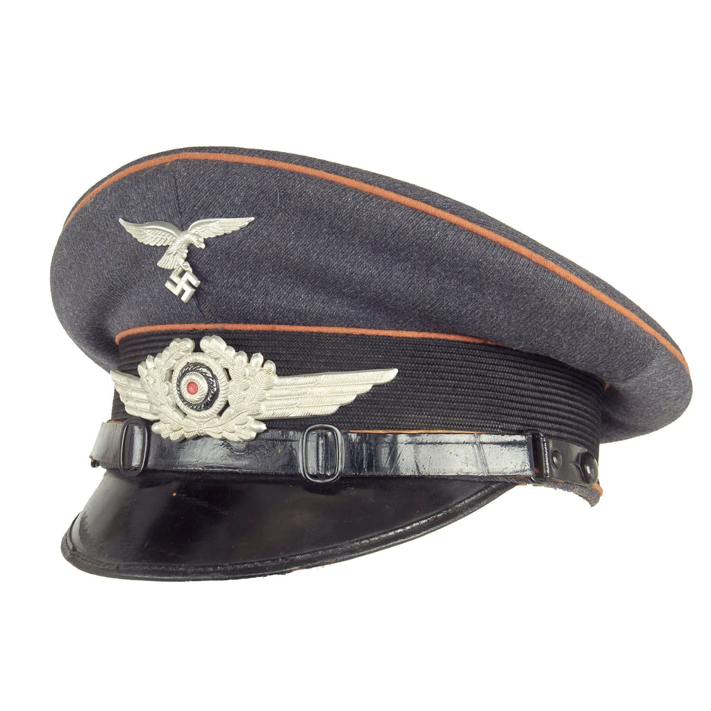 Original German WWII Luftwaffe Signals 57 1/2cm EM/NCO Schirmmütze Visor Cap by EREL with Unit Marking - dated 1938 Original Items