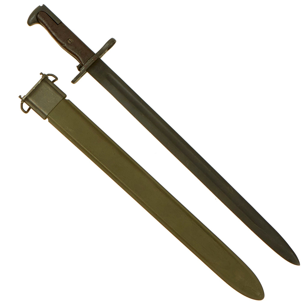 Original U.S. WWII M1942 Garand 16" Bayonet by Union Fork & Hoe with Rare “CAB” Grips and USN MK 1 Scabbard - dated 1943 Original Items