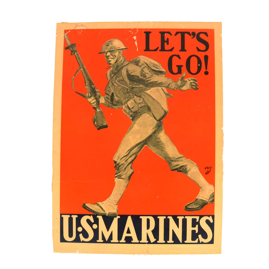Original U.S. WWII Marine Corps Enlistment Poster - Let’s Go U.S. Marines 1941 - 26½ x 37” Original Items