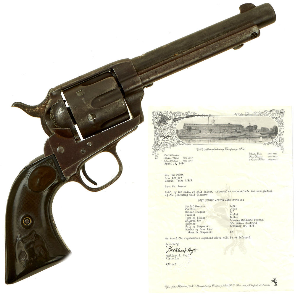 Original U.S. Colt .45cal Single Action Army Revolver made in 1883 with 5 1/2" Barrel & Factory Letter - Matching Serial 87011 Original Items