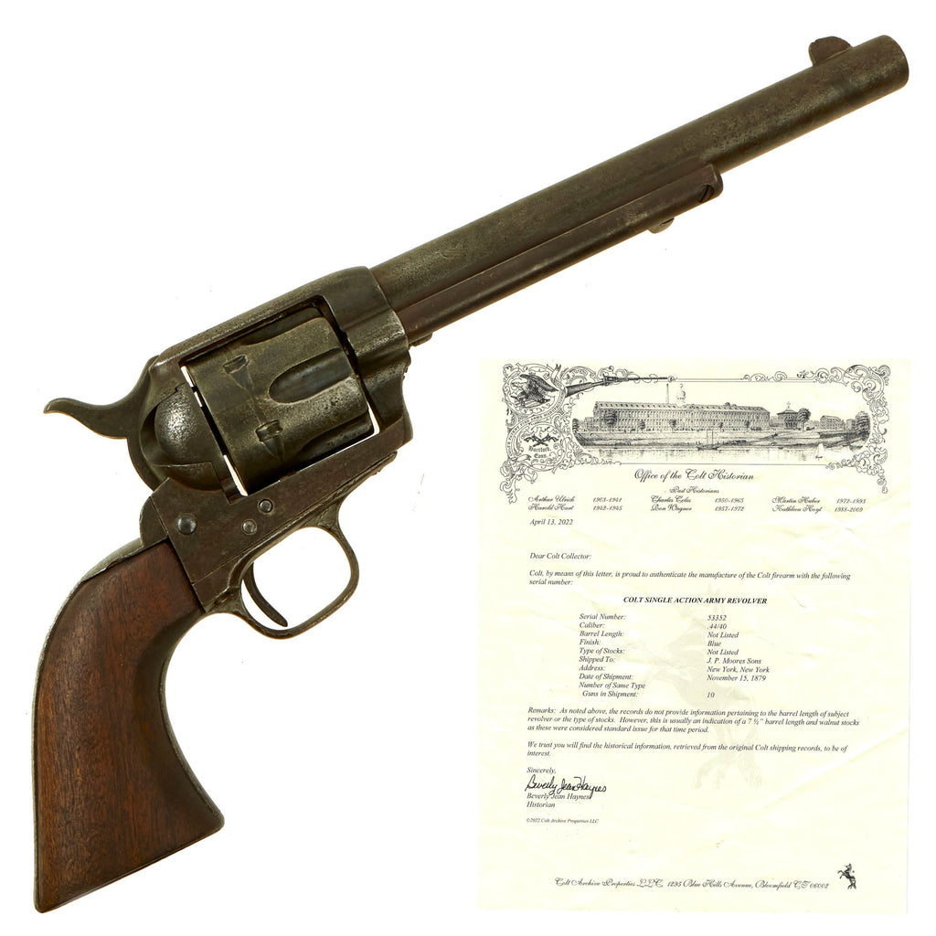 Original U.S. Colt Frontier Six Shooter .44-40 Revolver made in 1879 with 7 1/2" Barrel & Factory Letter - Serial 53352 Original Items