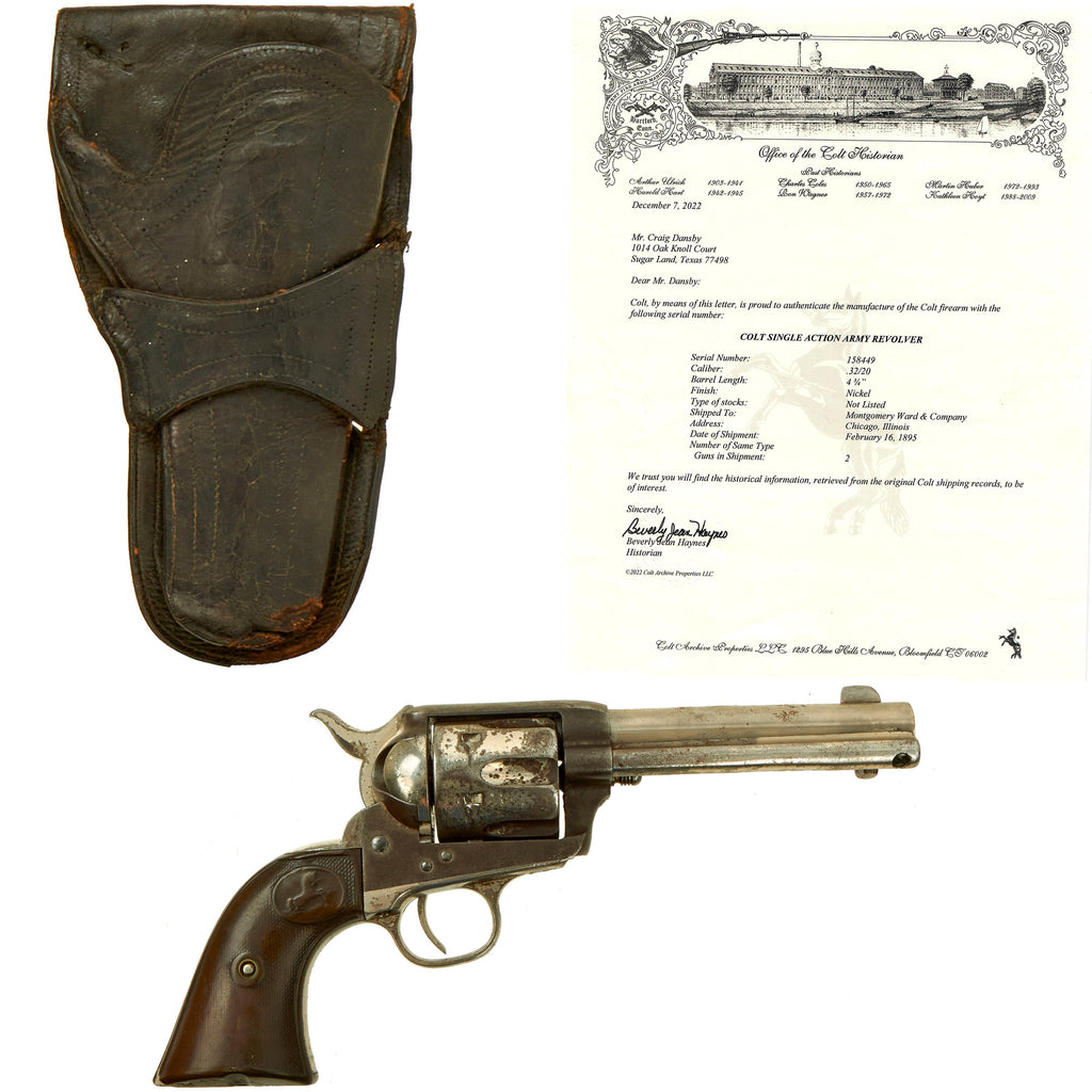 Original U.S. Colt Single Action Army Revolver in .32/20 made in 1894 with 4 3/4" Barrel, Factory Letter & Holster - Matching Serial 158449 Original Items