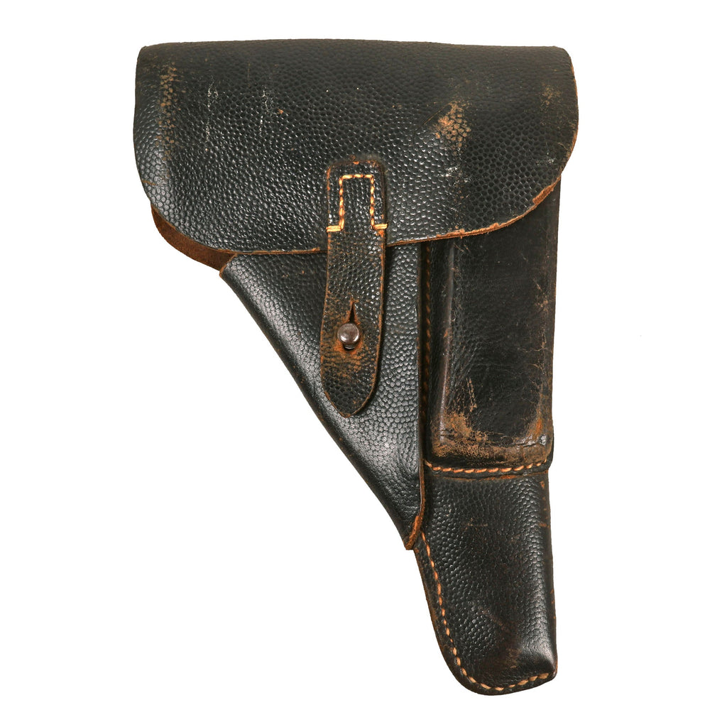 Original German WWII Walther P38 Black Pebble Grain Softshell Holster by Moll, Lederwarenfabrik - Dated 1944 Original Items
