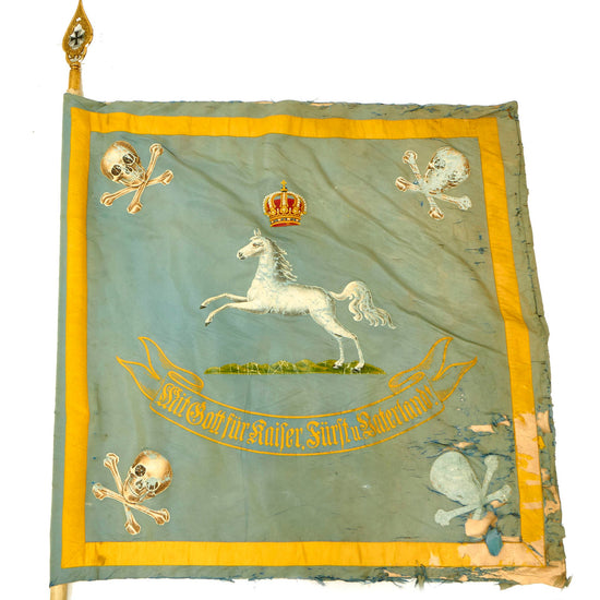 Original Imperial German WWI Regimental Standard Flag For The State of Brunswick With Flagpole and Topper With Inlaid Prussian Iron Cross - 45” x 45” / Flagpole 107 1/2” Original Items