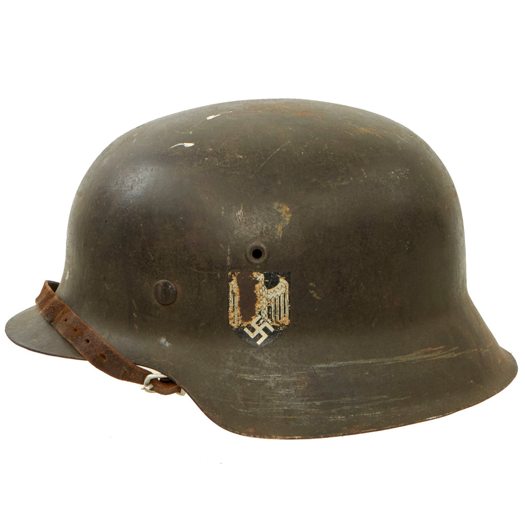 Original German WWII M42 Extra Large Army Heer Single Decal Helmet with 61cm Liner & Chinstrap - stamped EF68 Original Items