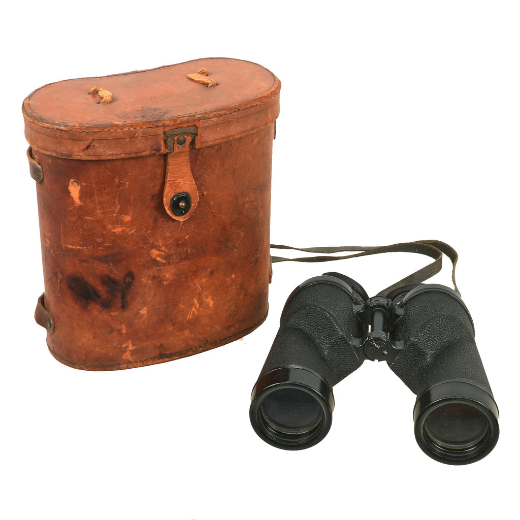 Original U.S. WWII 7x50 M15 Binoculars with Eye Cups & Neck Strap in Leather Case Original Items