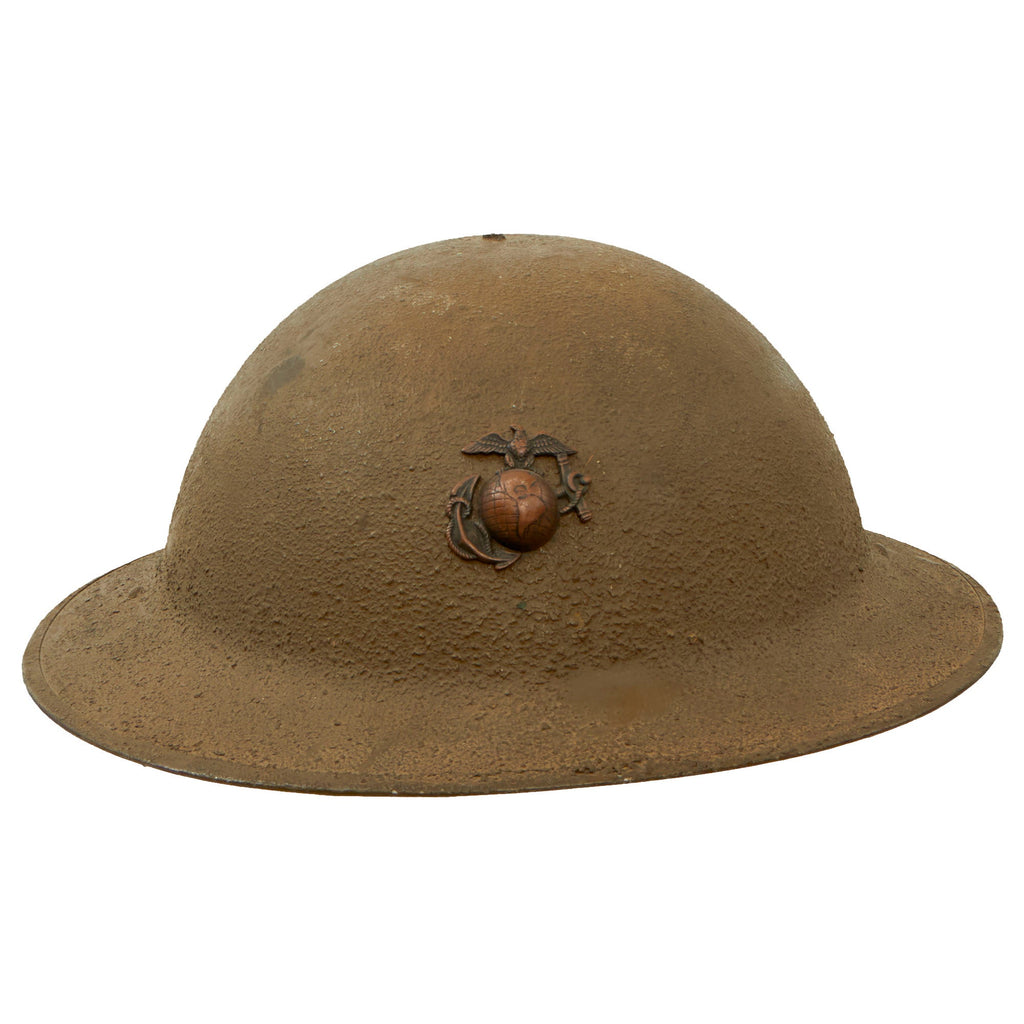 Original U.S. WWI USMC M1917 Doughboy Helmet with Intact Liner - Featuring Period Correct Eagle, Globe and Anchor Original Items