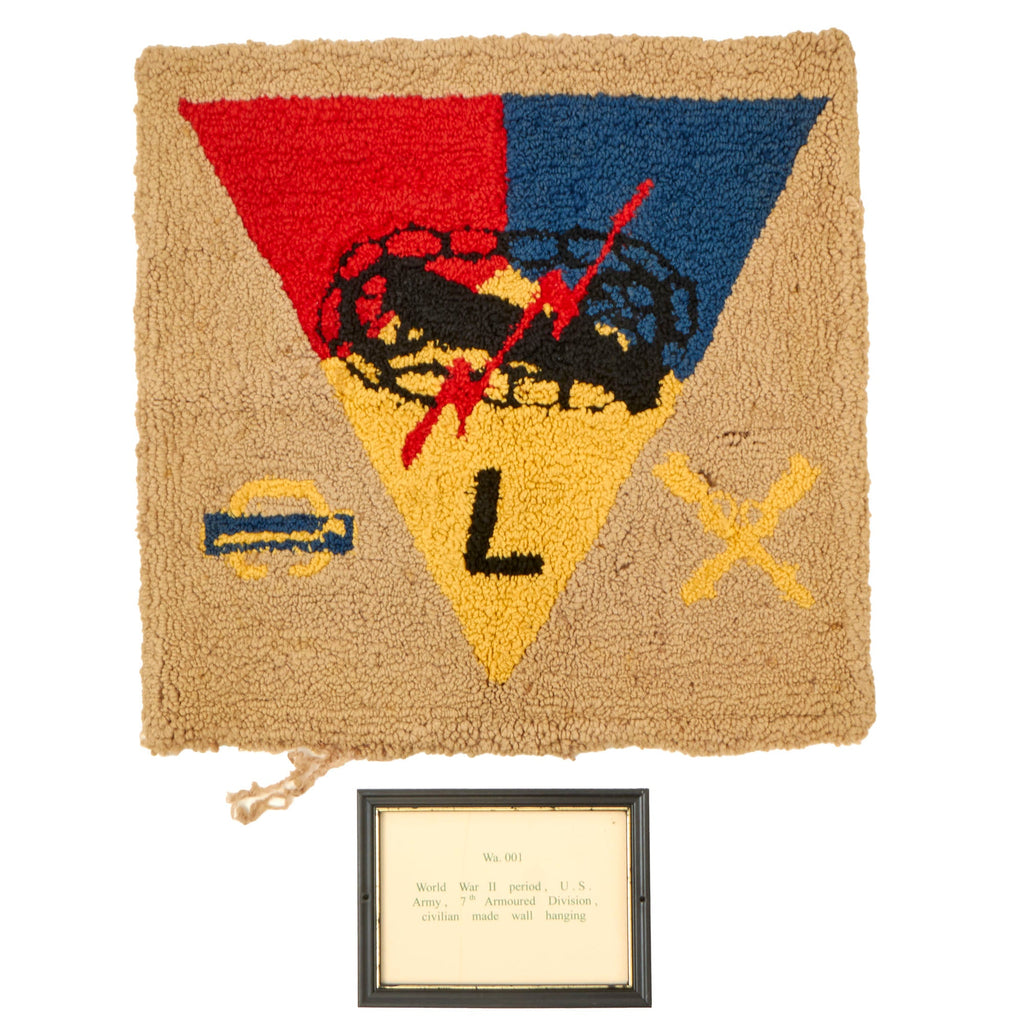 Original U.S. WWII US Army 7th Armored Division Hooked Rug - Formerly Part of the A.A.F. Tank Museum - 20 x 20” Original Items