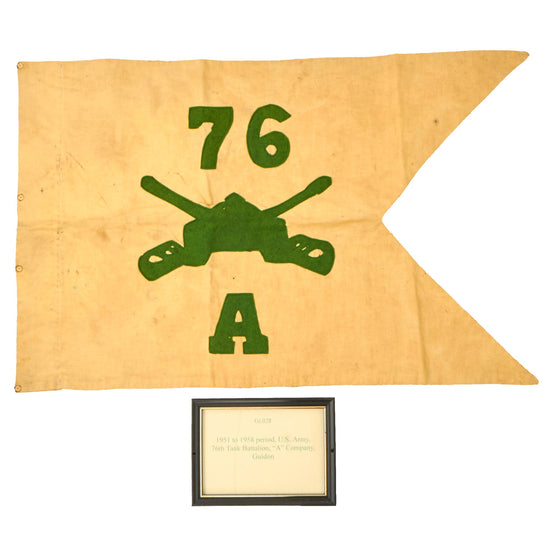 Original U.S. Korean War-Era 76th Tank Battalion Swallowtail Guidon with Plaque - Formerly Part of the A.A.F. Tank Museum Original Items