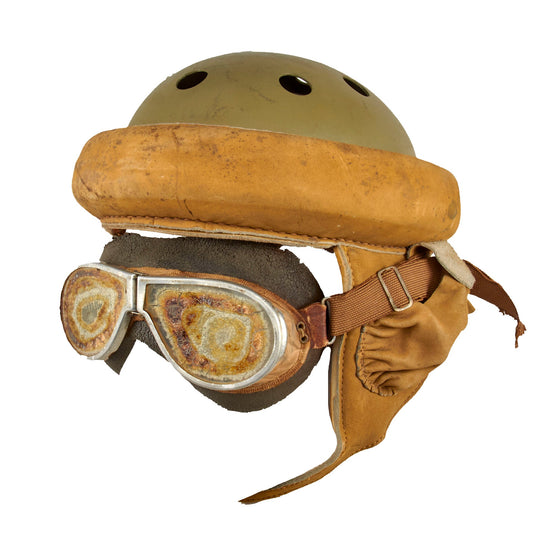 Original U.S. Pre WWII Rawlings Model “Helmet, Tank-Drawing #C-66424” M38 Tanker Helmet Variation With Goggles - The Infantry Style Tank Helmet Original Items