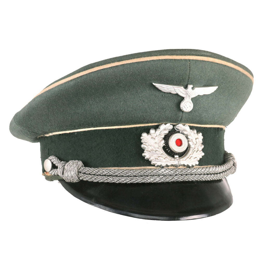 Original German WWII Army Heer Infantry Officers Schirmmütze Visor Cap by Erhard Burgmayer of Ulm Original Items