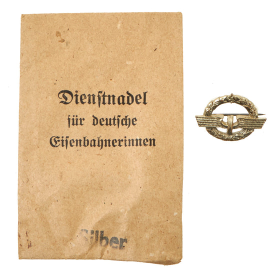 Original German WWII Deutsches Reichsbahn National Railway Silver Grade Female Staff Service Badge in Paper Packet Original Items