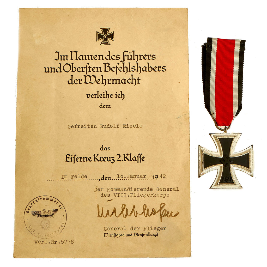 Original German WWII Iron Cross 2nd Class 1939 with Named Award Document & Ribbon - EKII Original Items