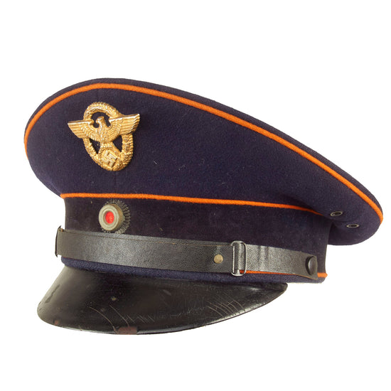 Original German WWII Fire Protection Police EM/NCO Schirmmütze Visor Cap by Peküro - Size 56 ½ Original Items