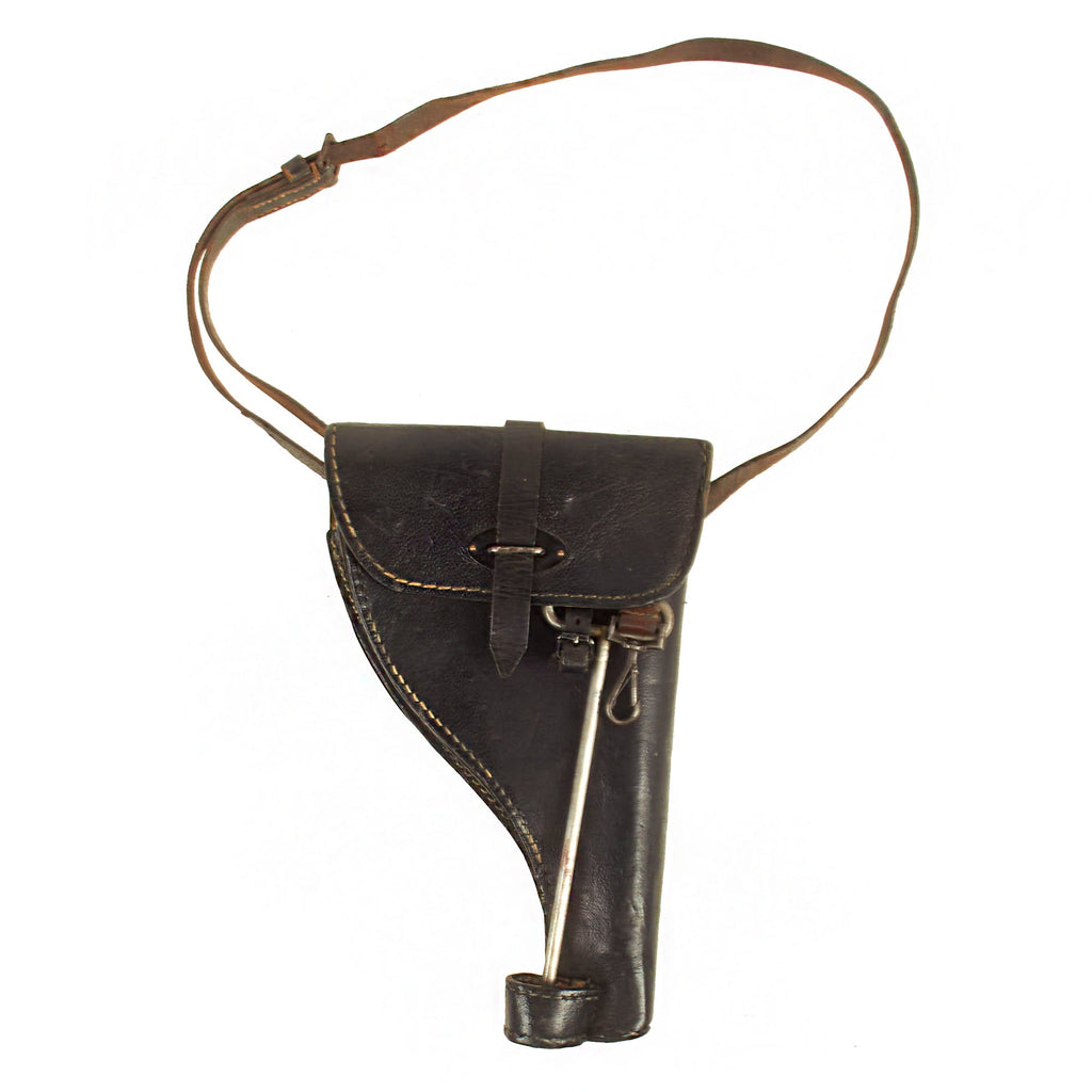 Original German WWII Flare Signal Pistol Holster by Lederwarenwerk Curt Vogel K.G (fuq) with Carry Strap and Cleaning Rod - dated 1941 Original Items