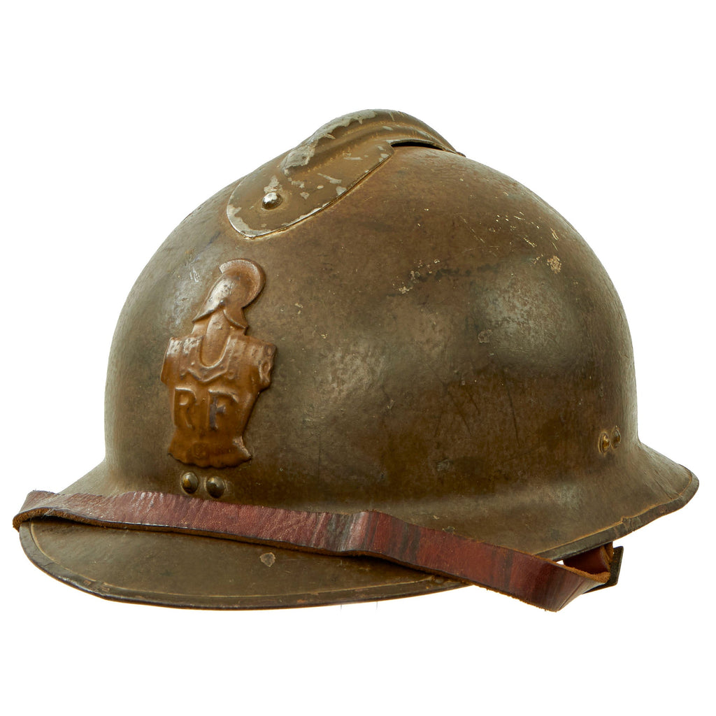 Original WWII French Complete Model 1926 Adrian Engineer Helmet with Liner & Chinstrap - Olive Green Original Items