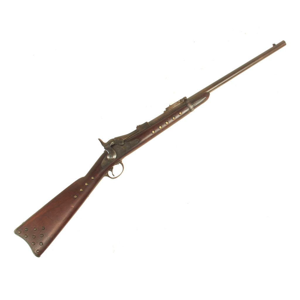 Original U.S. Springfield Trapdoor M1884 Rifle Converted to Saddle Ring Carbine with Brass Tack Decoration - serial 294875 made in 1885 Original Items
