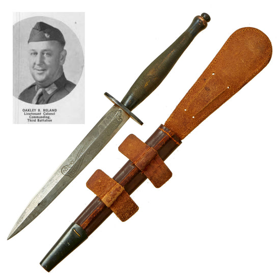 Original U.S. WWII US Army “Presentation” British Second Pattern Fairbairn-Sykes Fighting Knife by Wilkinson with Sheath  - Presented to Lt. Col. Oakley Beland, 30th Infantry Division Original Items