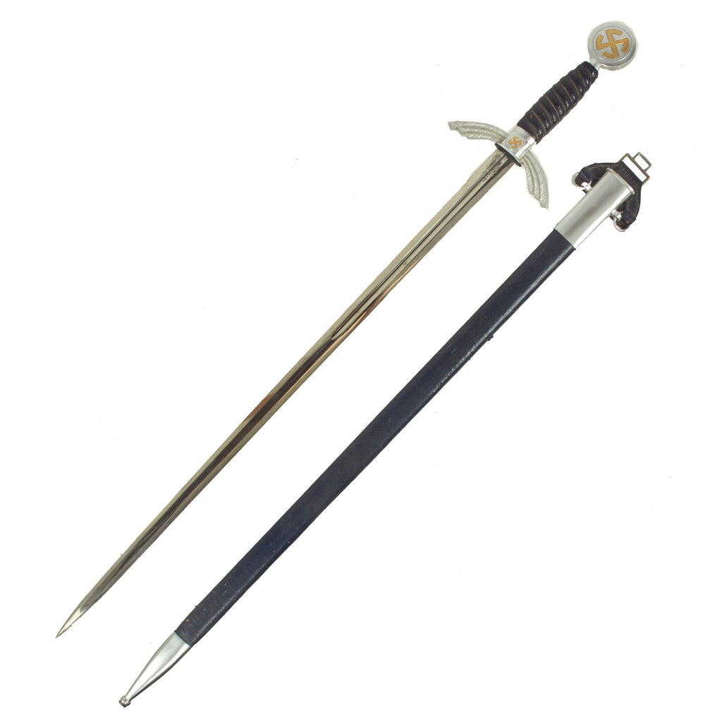 Original German WWII Aluminum Fitted Luftwaffe Officer Sword by WKC Waffenfabrik with Scabbard - Nickel Plated Blade Original Items