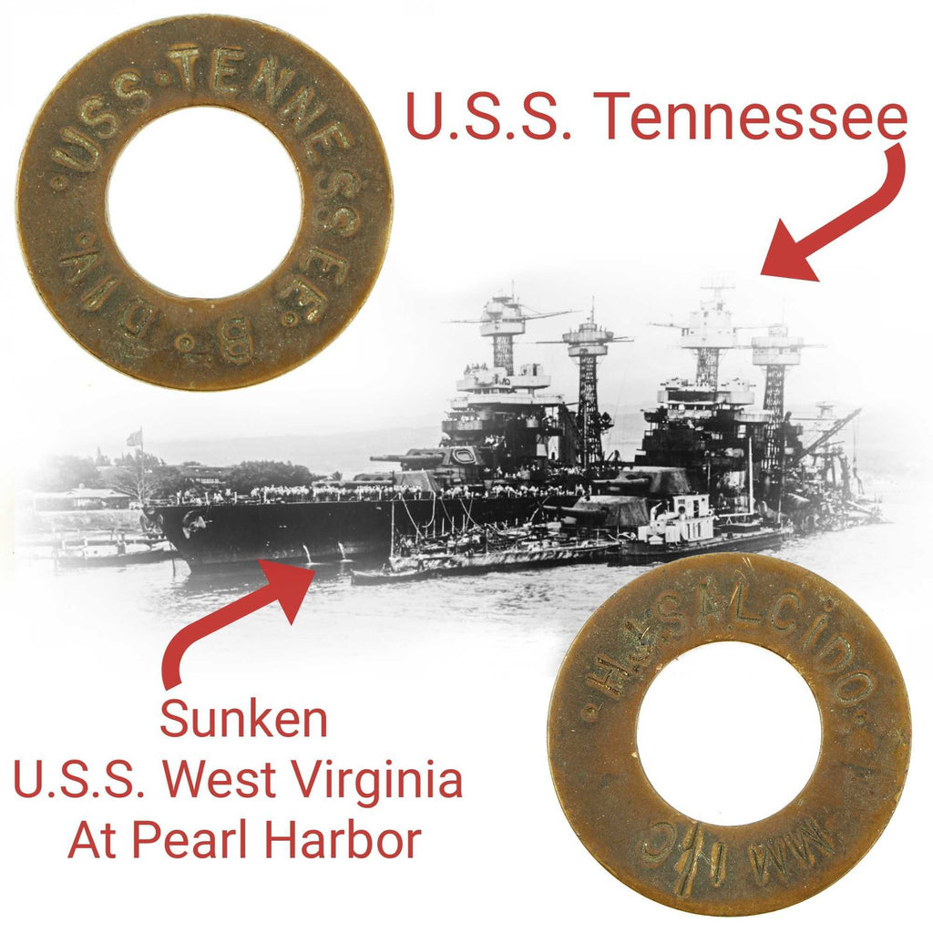 Original U.S. WWII “Navy Brass” Washer Recovered From U.S.S. Tennessee (BB-43) During Repairs After Attack on Pearl Harbor - Recovered by MM1 H.J. Salcido Original Items