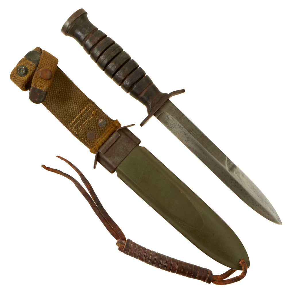 Original U.S. WWII Named Blade Marked Second Pattern M3 Fighting Knife by Imperial Knife Co. with Updated M8 Scabbard by B.M. Co. Original Items