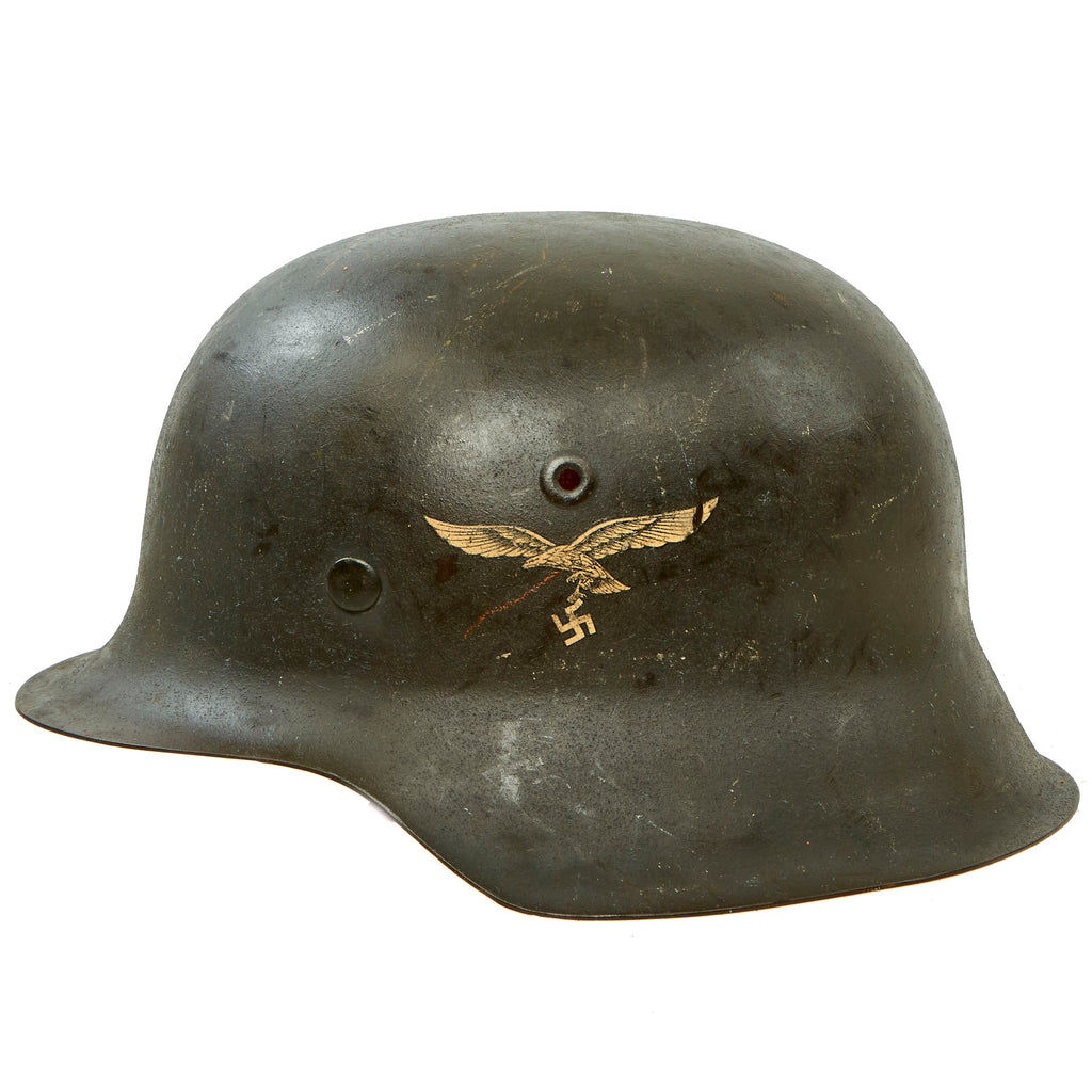 Original German WWII M40 Single Decal Luftwaffe Helmet with 1943 Dated Relic Liner - marked NS64 Original Items
