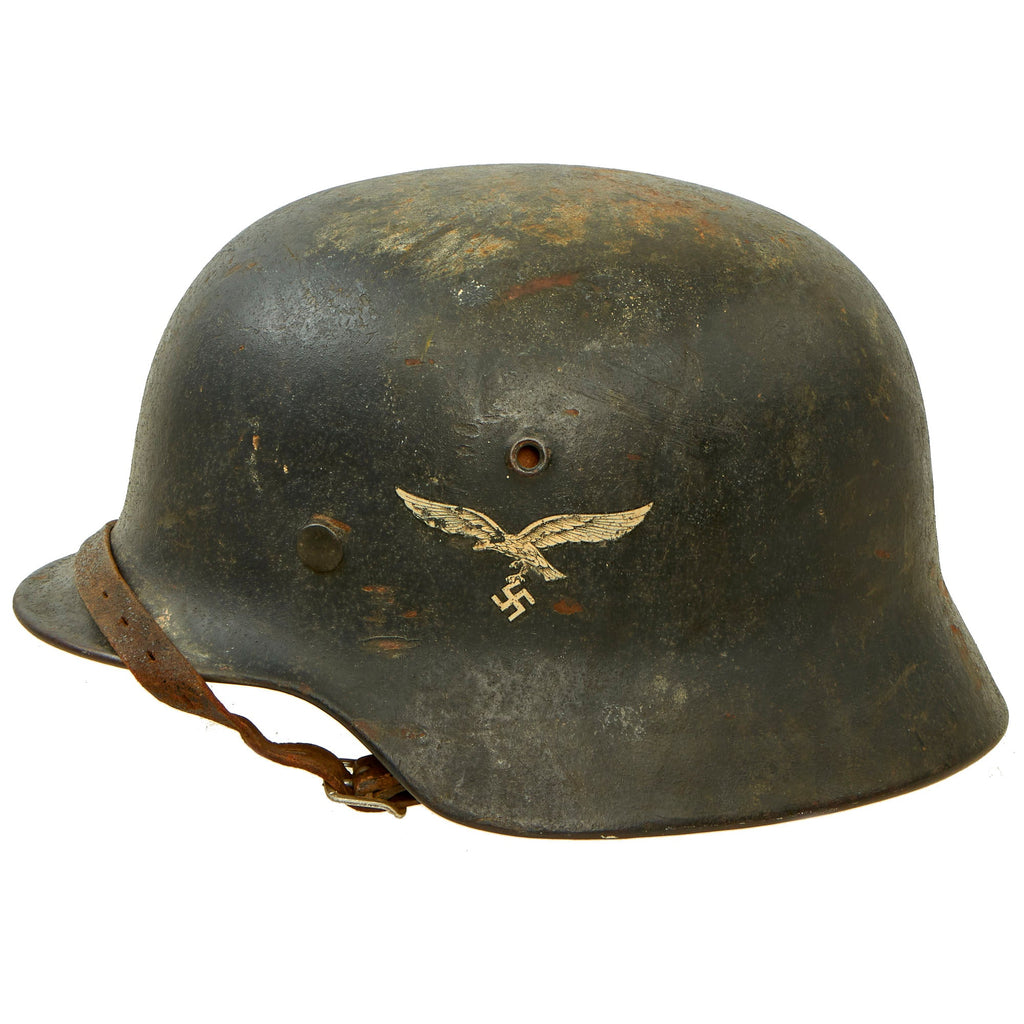 Original German WWII M40 Single Decal Luftwaffe Helmet with 1940 Dated Size 59 Liner & Chinstrap - ET66 Original Items