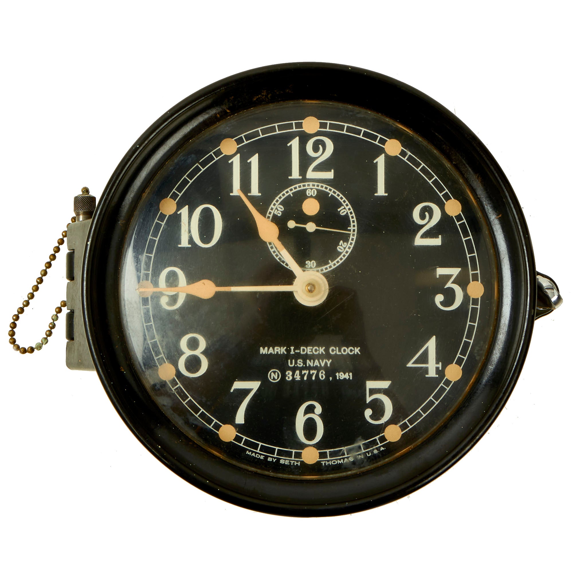 Original WWII U.S. Navy Type Mark I Deck Clock by Seth Thomas With