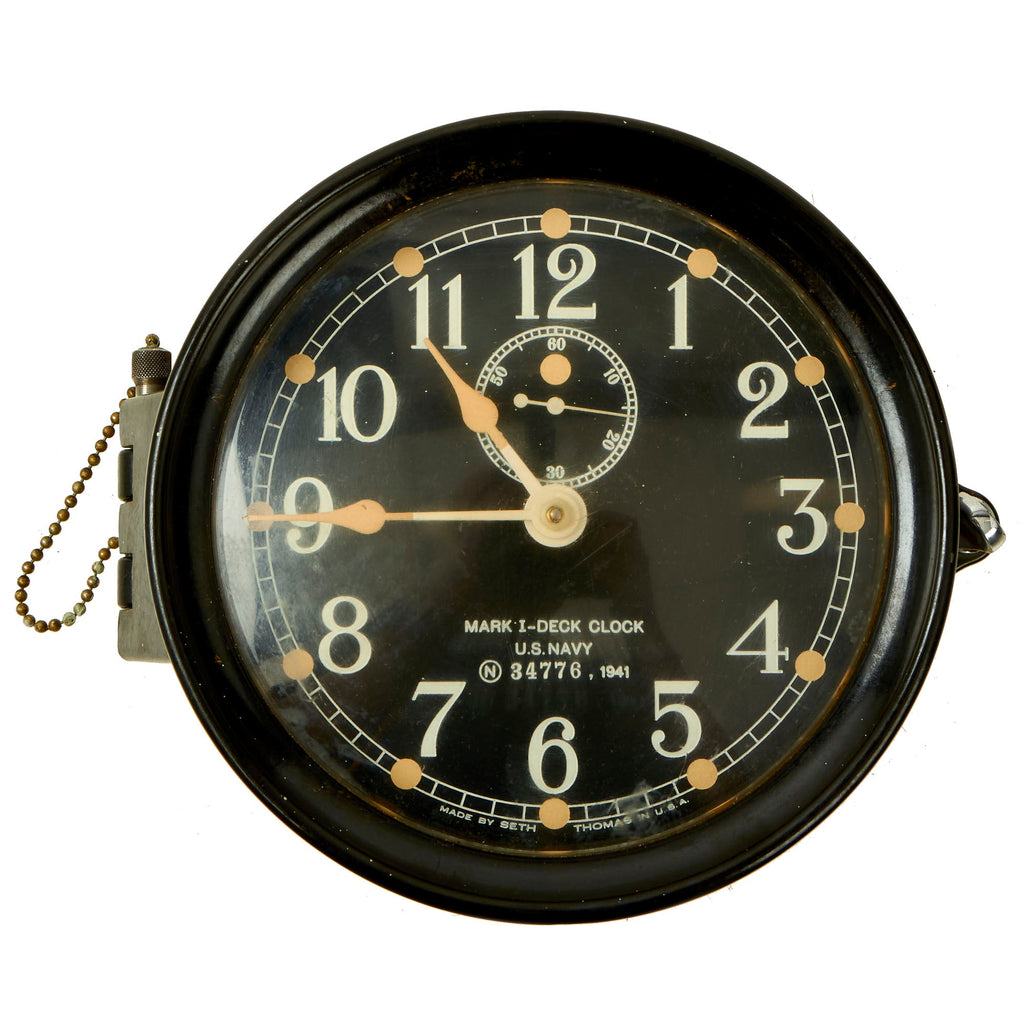 Original WWII U.S. Navy Type Mark I Deck Clock by Seth Thomas With Winding Key ; Dated 1941 - Fully Functional Original Items