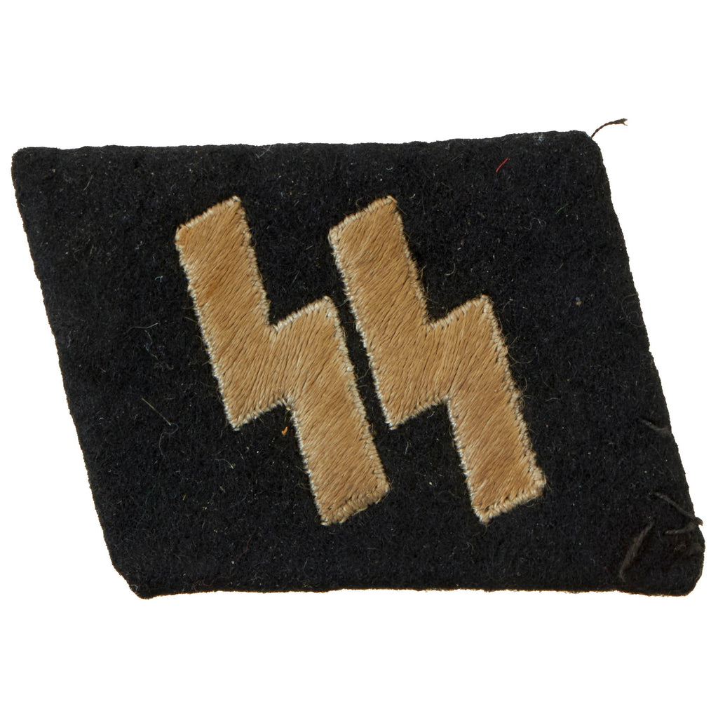 Original German WWII SS EM/NCO Double Sig Rune Collar Tab with SS RZM Tag - Schutzstaffel Original Items
