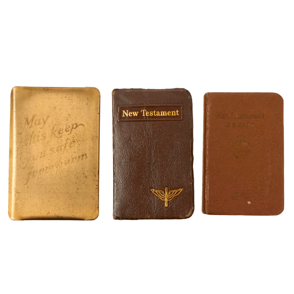 Original U.S. WWII Lot of 3 Military Bibles - Named Heart Shield Bible & Named Air Corps Bible Original Items