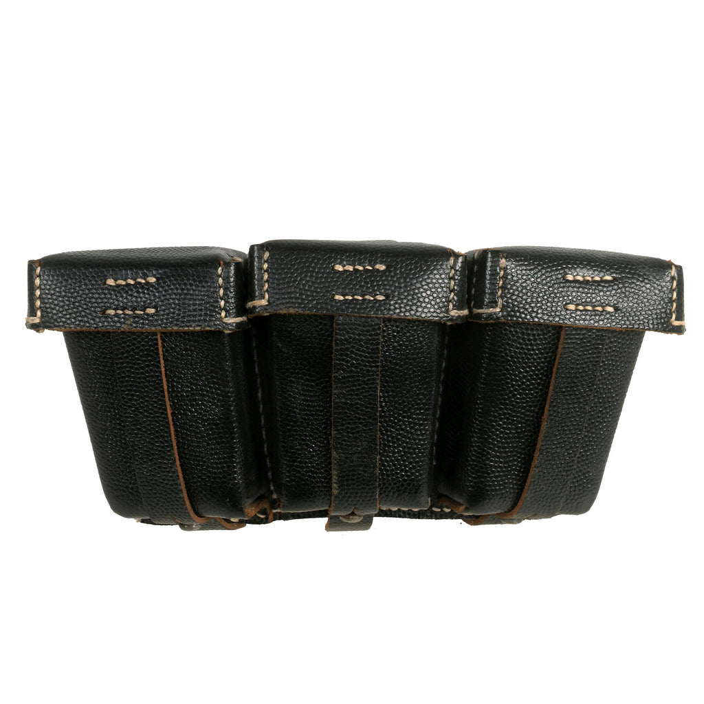 Original German WWII Unissued Late War Black Leather Mauser 98k Triple Pouch - RBNr. 0/0676/0033 Original Items