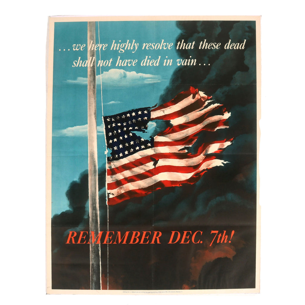 Original U.S. WWII Pearl Harbor Remember December 7th Propaganda Poster - 22” x 28” Original Items