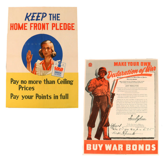 Original U.S. WWII Set of 2 Propaganda Posters: Make Your Own Declaration of War & Keep the Home Front Pledge Original Items