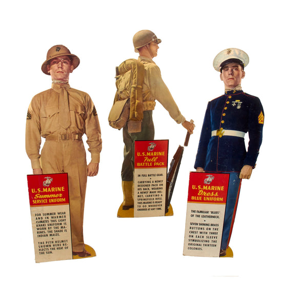 Original U.S. WWII US Marine Corps Cardboard Standee Tabletop Display Recruitment Aid Lot of 3 - 22” x 6 ¼” Original Items